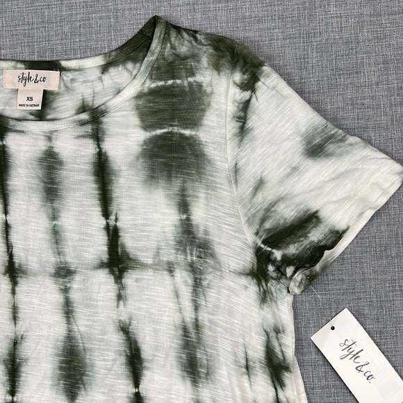 Style & Co Olive Green Tie Dye Ruffle Hem Top Size XS - Picture 3 of 5